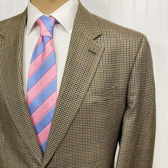 CHAPS Blazer Mens 42 Suit Jacket Gold Check Plaid 100% Silk RL Sport Coat 42L - Picture 2 of 7